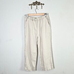 Quince 100% Linen Wide Leg Cropped Pants Beige Size XS Pull On Elastic Waist